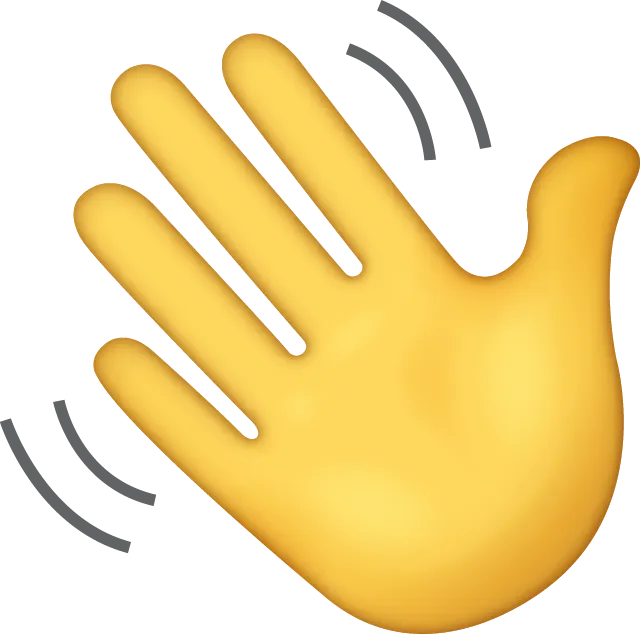 Yellow hand emoji waving with motion lines indicating movement.